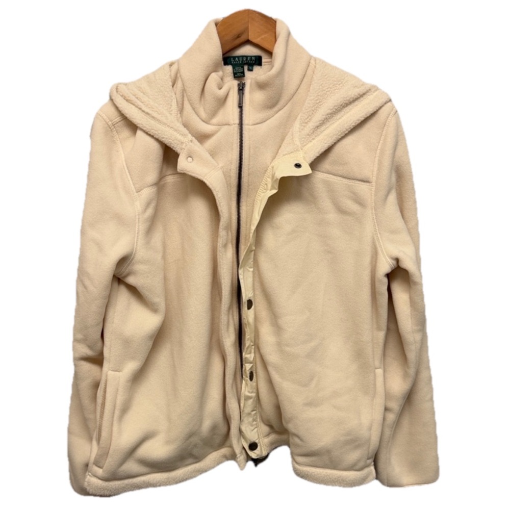 Ralph Lauren Womens Cream Sherpa Fleece Winter Hooded Jacket OUTDOOR XL WARM - Picture 2 of 11